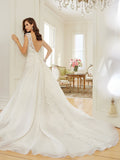 Sophia Tolli A-line illusion tulle neckline Wedding Dress, lace over satin gown
