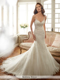 Sophia Tolli sleeveless misty tulle mermaid with slender illusion shoulder straps wedding gown