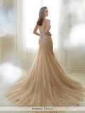 Sophia Tolli strapless asymmetrically draped misty tulle mermaid with a sweetheart neckline wedding gown