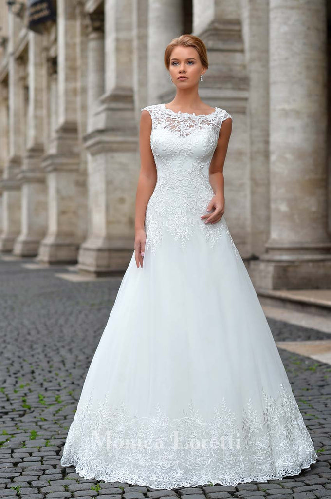 Lace sleeve A-line ball Gown Wedding Dress